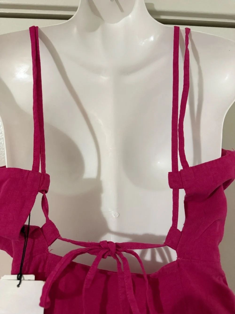 Zara Fuchsia Pink Ruched Wrap Mini Dress Linen Blend Strappy V Neck NWT Medium - Picture 9 of 16